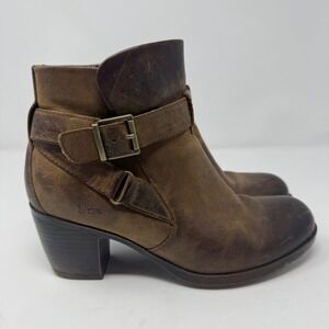 BOC Born Casual Brown Leather Buckle Ankle Boots Women Size 6M
